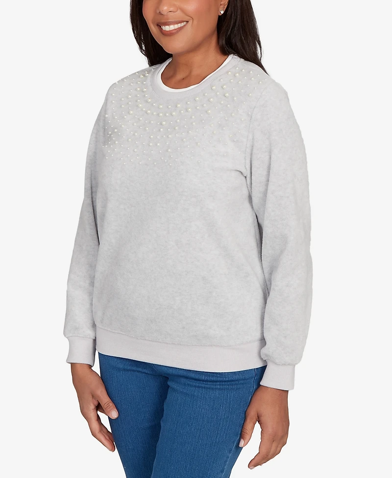 Alfred Dunner Women's Classic Embellished Crew Neck Anti-Pill Top