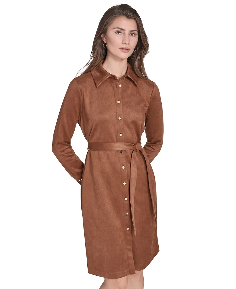 Halston Women's Scuba Suede Long Sleeve Dress