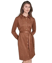 Halston Women's Scuba Suede Long Sleeve Dress