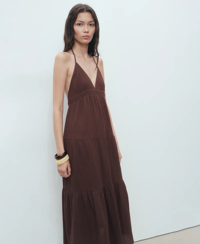 Mango Women's V-Neck Cotton Dress