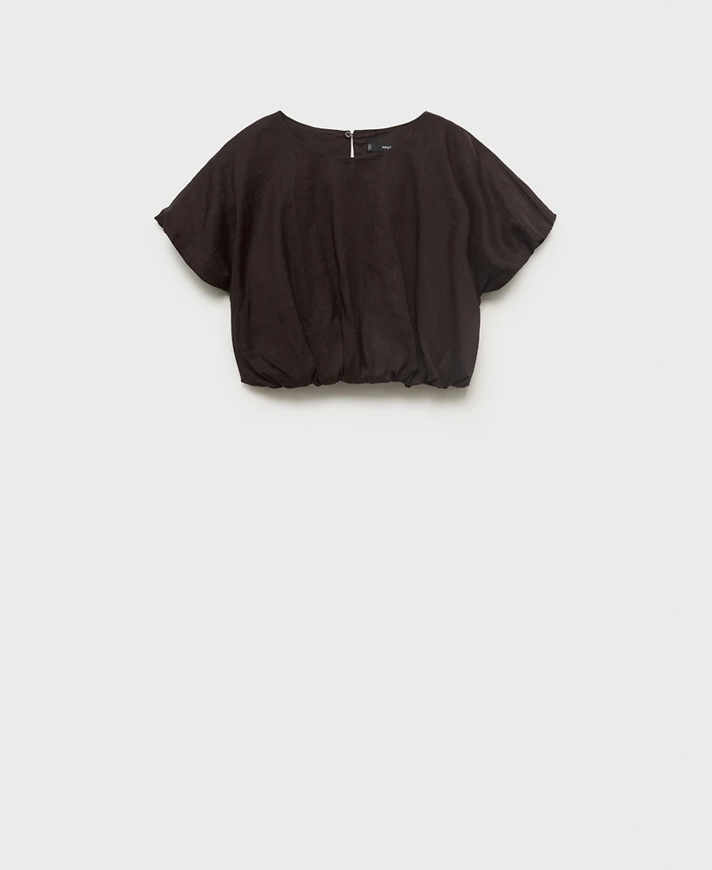 Mango Women's Ramie Cropped Balloon Blouse