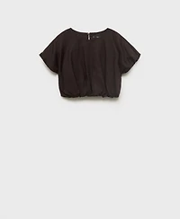 Mango Women's Ramie Cropped Balloon Blouse