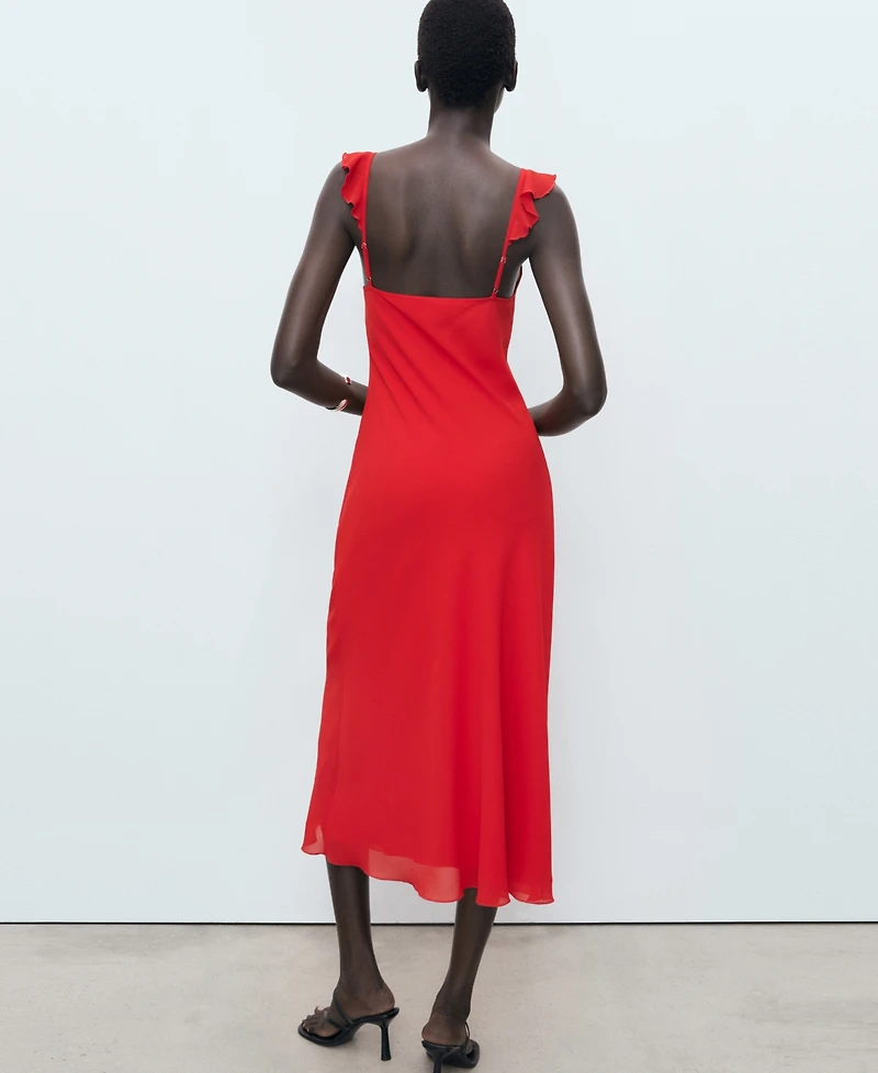 Mango Women's Flounce Neckline Midi Dress