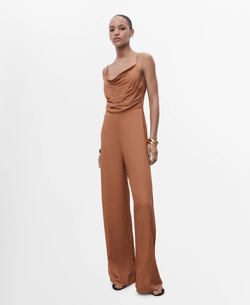 Mango Women's Draped Neckline Long Jumpsuit