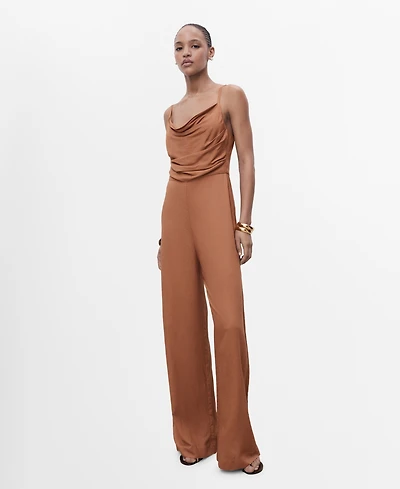 Mango Women's Draped Neckline Long Jumpsuit