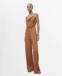 Mango Women's Draped Neckline Long Jumpsuit