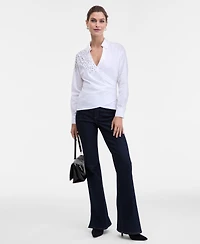 I.n.c. International Concepts Women's Embellished Faux-Wrap Shirt, Macy's Exclusive