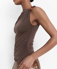 Mango Women's Jewel Detail Ruched Top