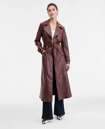 I.n.c. International Concepts Women's Faux-Leather Trench Coat, Macy's Exclusive