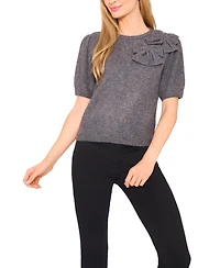 CeCe Women's Ribbon Crewneck Short-Sleeve Sweater