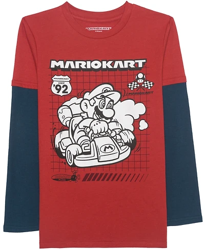 Mario Bros. Big Boys Lets Go Karting Long Sleeve Twofer T-Shirt