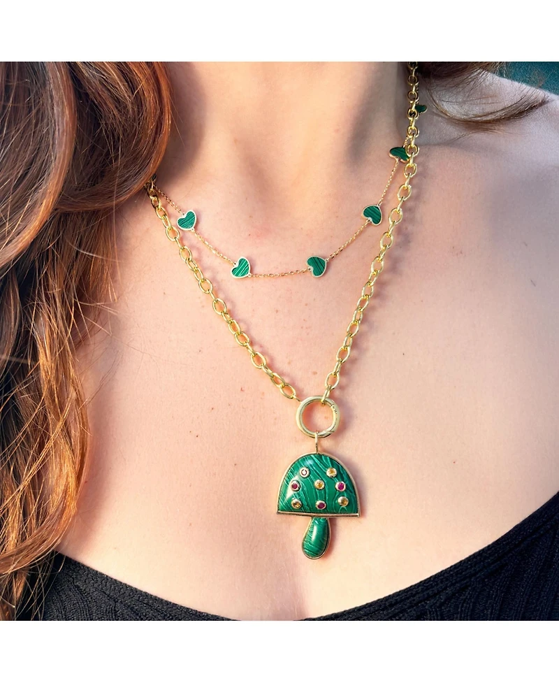 The Lovery Malachite Heart Station Necklace 14K Gold