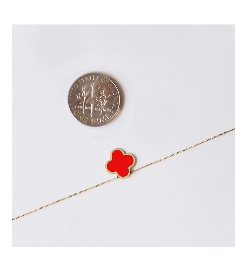The Lovery Small Coral Single Clover Necklace 14K Gold