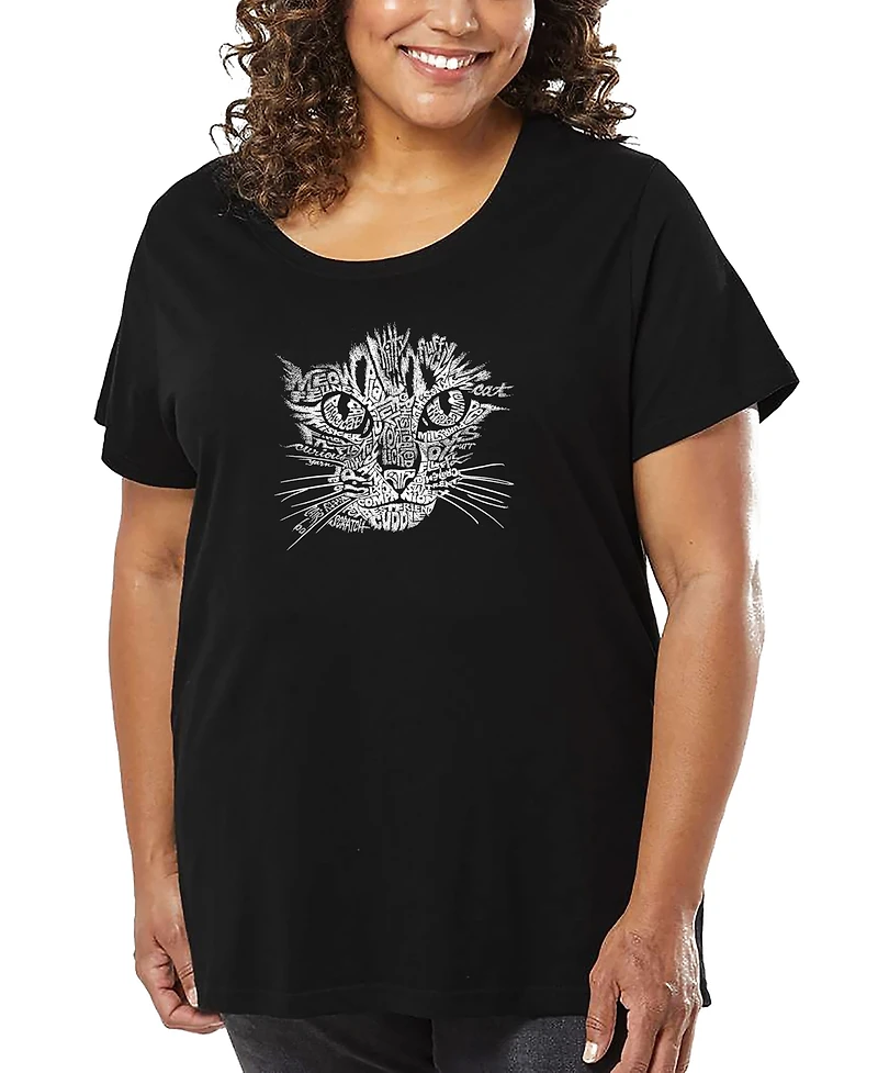 La Pop Art Plus Cat Face Word T-Shirt