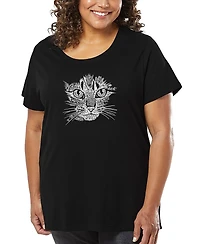 La Pop Art Plus Cat Face Word T-Shirt