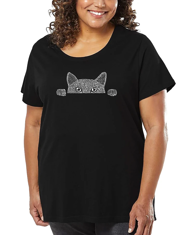 La Pop Art Plus Peeking Cat Word T-Shirt