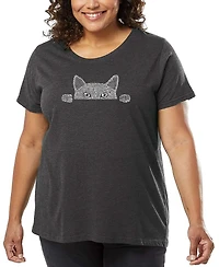 La Pop Art Plus Size Peeking Cat Word Art T-Shirt