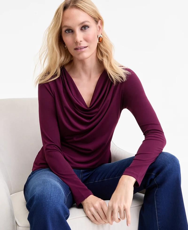 I.n.c. International Concepts Women's Cowl-Neck Long-Sleeve Top, Macy's Exclusive