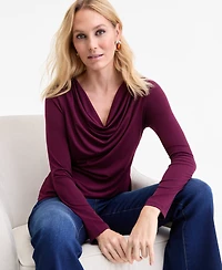 I.n.c. International Concepts Women's Cowl-Neck Long-Sleeve Top, Macy's Exclusive
