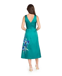 Tahari Asl Women's V-Neck Flower Print Detail Midi Dress