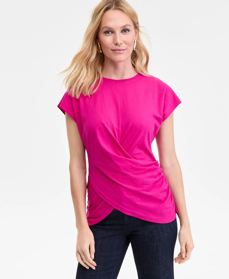 I.n.c. International Concepts Women's Cotton Twist-Front Cap-Sleeve Top, Macy's Exclusive
