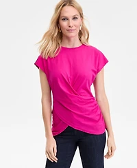 I.n.c. International Concepts Women's Cotton Twist-Front Cap-Sleeve Top, Macy's Exclusive