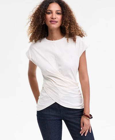 I.n.c. International Concepts Women's Cotton Twist-Front Cap-Sleeve Top, Macy's Exclusive