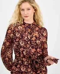julia jordan Women's Floral Chiffon Tie-Waist 3/4-Sleeve Dress