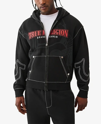 True Religion Men's Cinched Big T Zip Up Hoodie