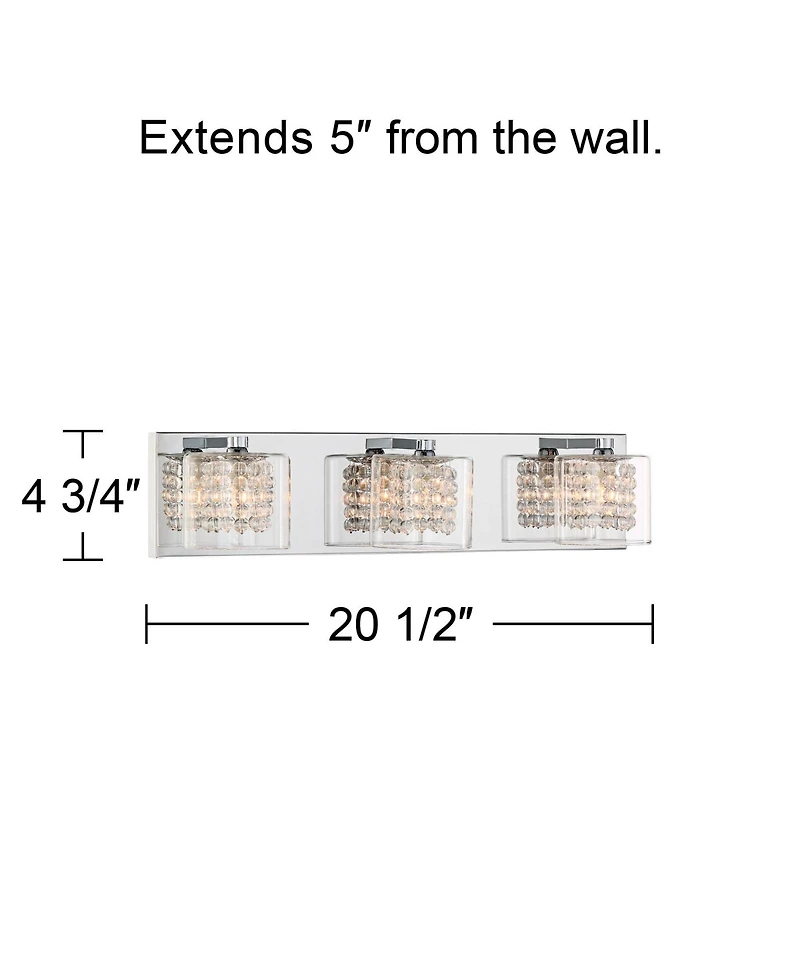 Coco Modern Wall Mount Light Chrome Silver Metal Hardwired 20.5" Wide 3-Light Fixture Clear Glass Shade Crystal Accents for Bathroom Vanity Mirro
