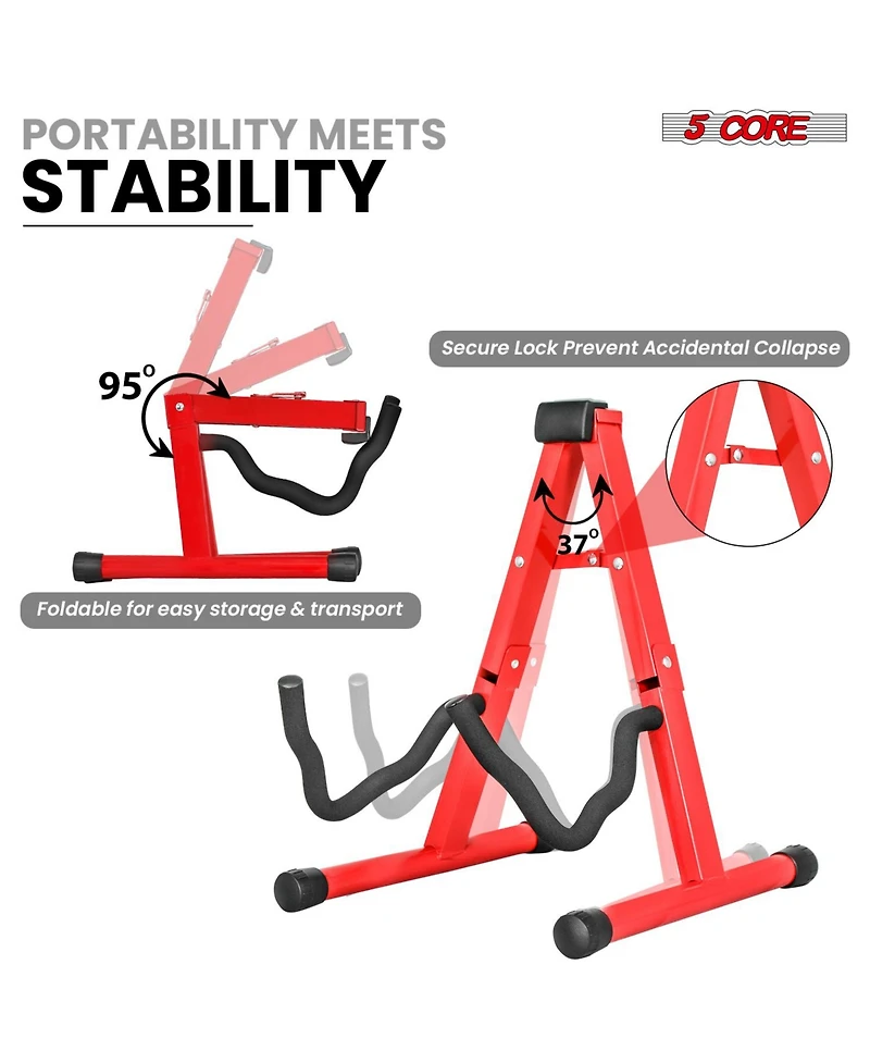5 Core Double Guitar Stand Floor Adjustable Heavy Duty A Frame Folding Acoustic Electric Bass Mandolin Banjo Violin Holder Stands