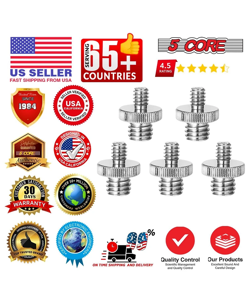 5 Core 3/8 to 1/4 Adapter 5Pcs Camera Mount Durable Tripod Screw Adapter for Dslr Monopod Microphone
