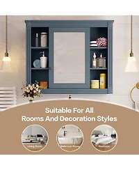 Casainc 35" x 28" Mirror Cabinet with 6 Open Shelves, Wall Mounted Bathroom Medicine (No Vanity)