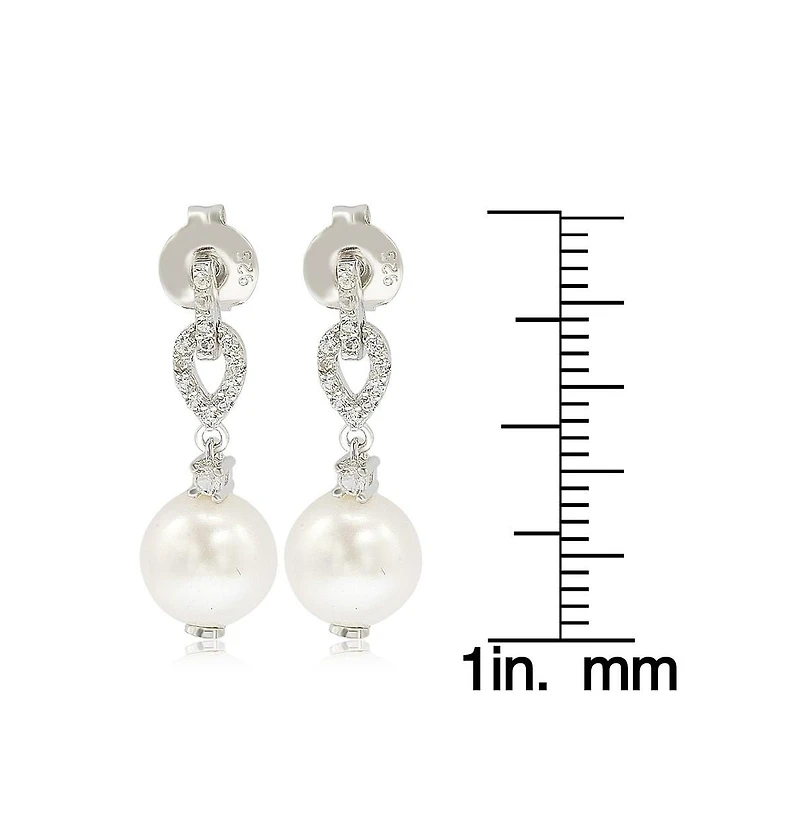 Suzy Levian Sterling Silver Pearl & White Sapphire Dangle Earrings