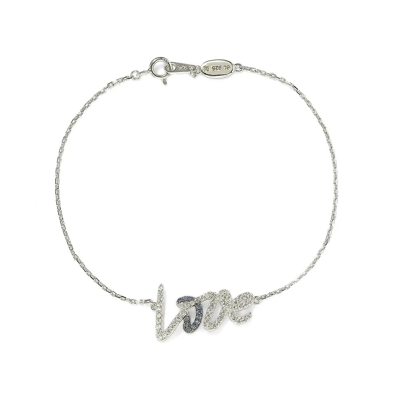 Suzy Levian New York Sterling Silver Sapphire & Created White Love Script Bracelet