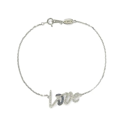 Suzy Levian New York Sterling Silver Sapphire & Created White Love Script Bracelet