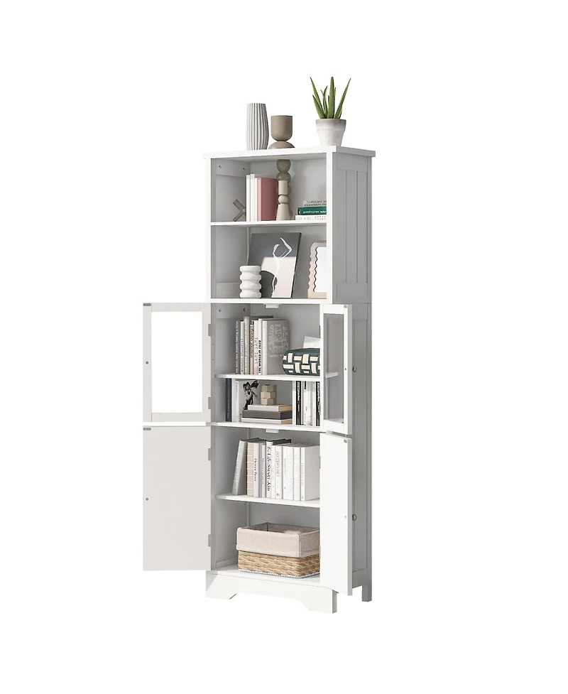Casainc White Tall Storage Cabinet with Shelves and Doors for Bathroom, Kitchen, and Living Room