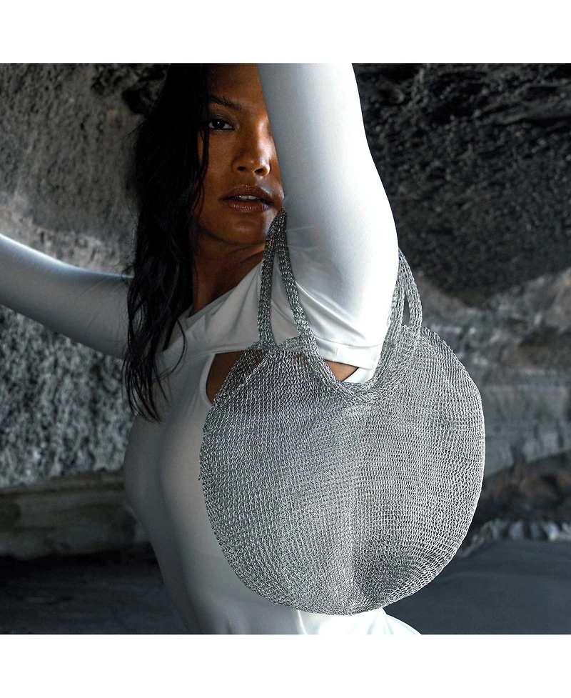 Brunna.co Sol Mesh Wire Tote Bag in Silver