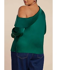 Eloquii Women's Plus Asym Foldover Blouse