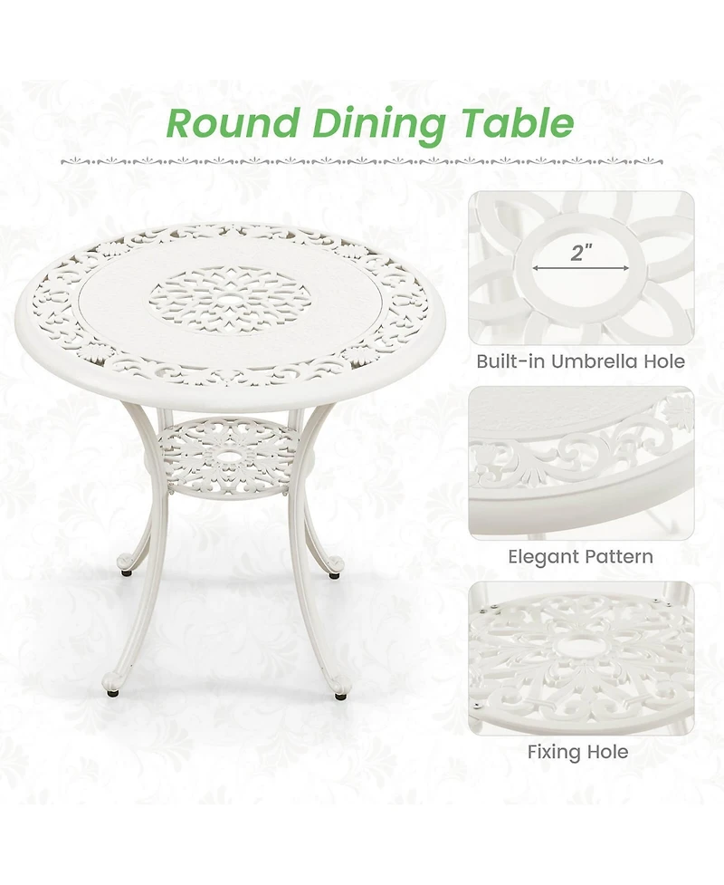 Gymax 31.5'' Round Patio Dining Table for 4 w/ 2'' Umbrella Hole Outdoor Side Table