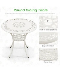 Gymax 31.5'' Round Patio Dining Table for 4 w/ 2'' Umbrella Hole Outdoor Side Table