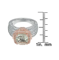Suzy Levian Two-Tone Sterling Silver Cushion Cut Center Topaz Cocktail Milano Ring
