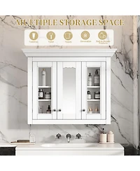 Casainc 35" Wall Mounted Medicine Cabinet with Mirror and 5 Adjustable Storage Shelves