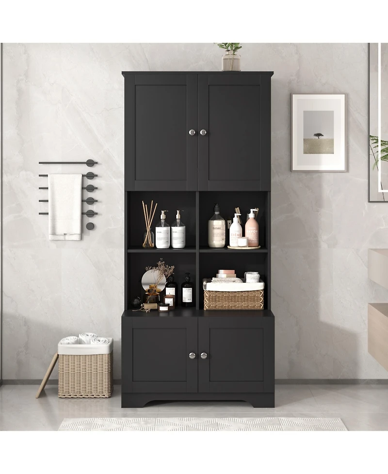 Casainc Tall and Wide Bathroom Storage Cabinet, Freestanding Unit with 4 Doors, Adjustable Shelves, Open Shelves
