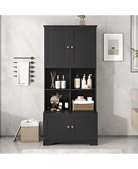 Casainc Tall and Wide Bathroom Storage Cabinet, Freestanding Unit with 4 Doors, Adjustable Shelves, Open Shelves