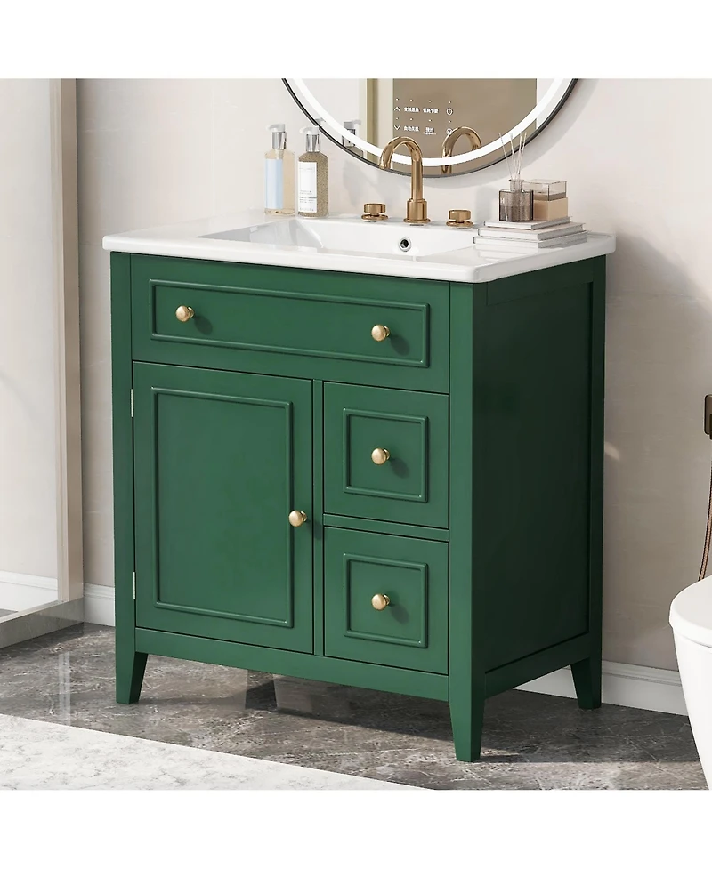 Casainc 30" Bathroom Vanity with Sink Top, Cabinet with Door and Two Drawers, Solid Wood Frame, One Package