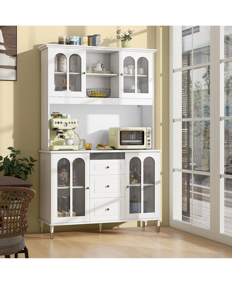 Gymax 73'' Tall Kitchen Pantry Storage Cabinet w/ Led Lights and Power Outlets