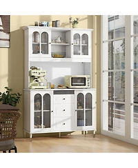 Gymax 73'' Tall Kitchen Pantry Storage Cabinet w/ Led Lights and Power Outlets