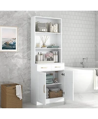 Casainc Bathroom Storage Cabinet, Two Doors, Drawers, Adjustable Shelf & Three Open Shelves