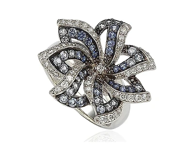 Suzy Levian Sterling Silver Sapphire & Created White Flower Ring